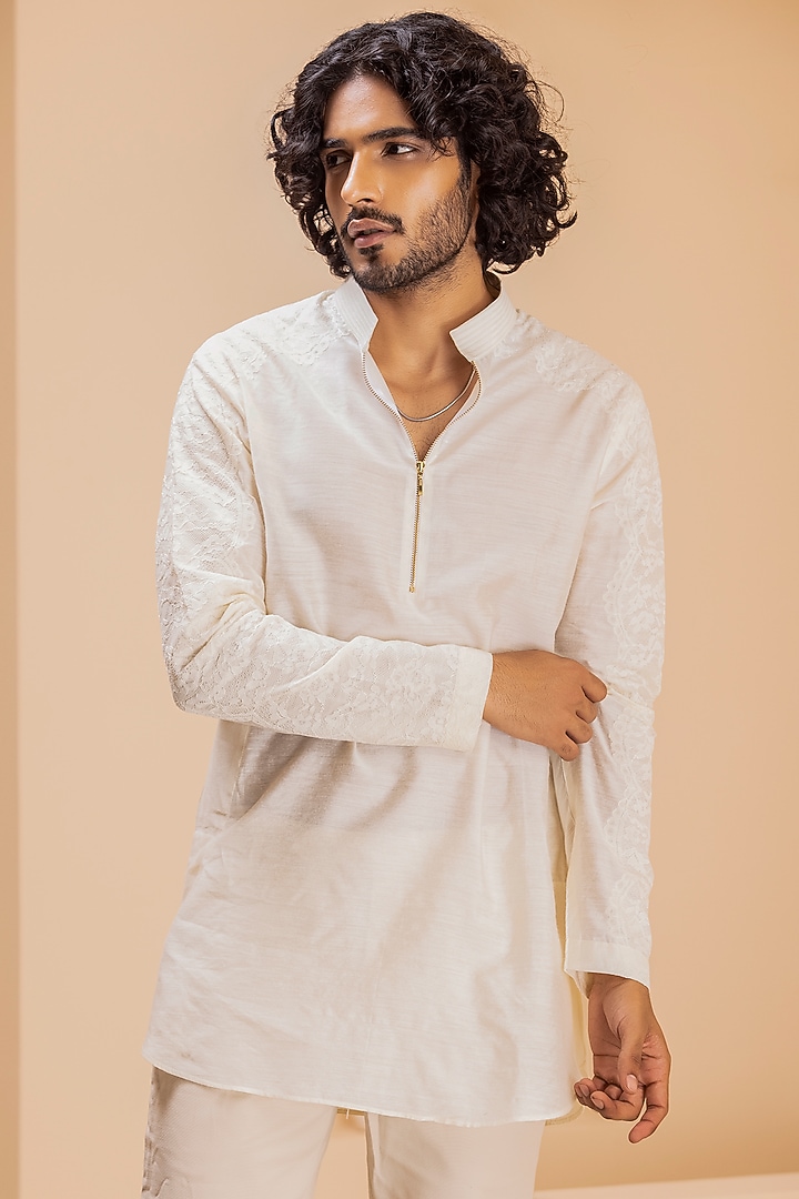 Cream Silk Kurta by AMIT ARORA at Pernia's Pop Up Shop