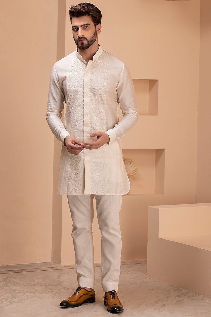 Cream Silk Kurta by AMIT ARORA