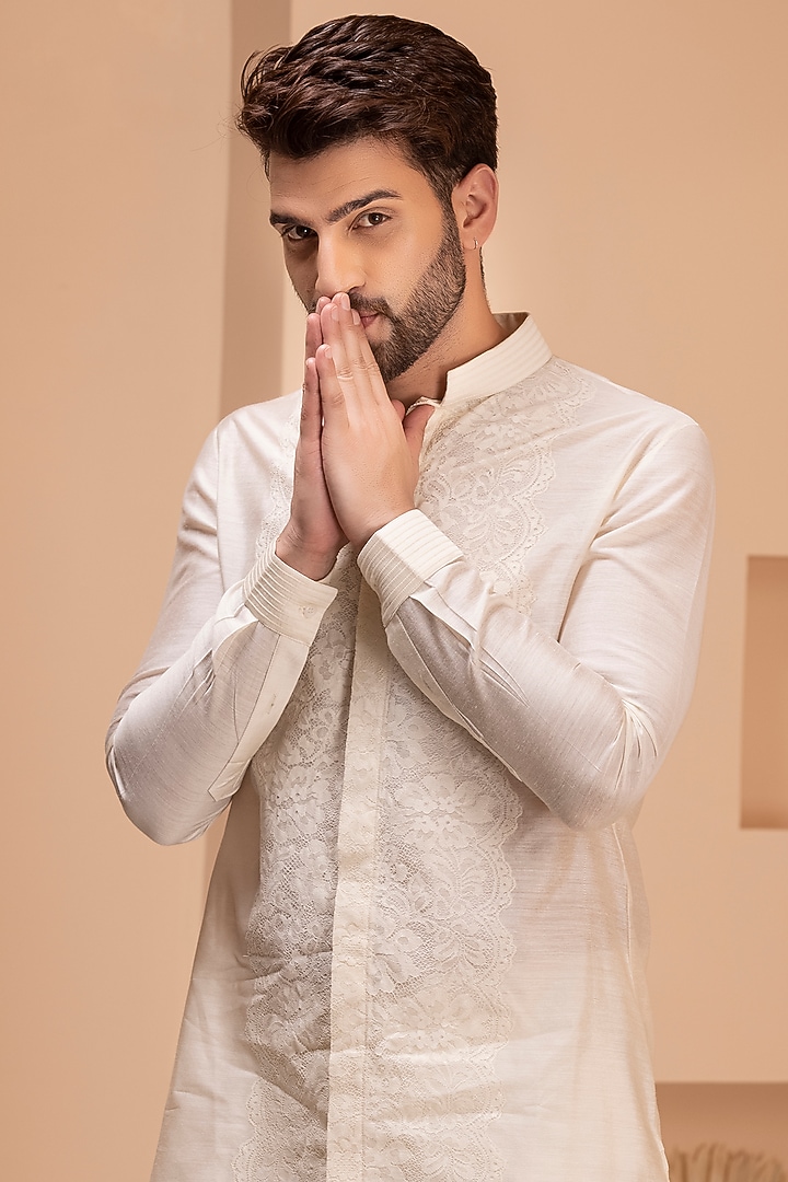 Cream Silk Kurta by AMIT ARORA at Pernia's Pop Up Shop