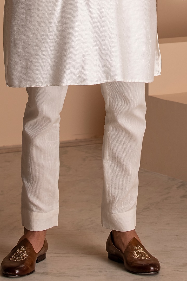 Off-White Banarasi Silk Hand Embroidered Nehru Jacket Set by AMIT ARORA at Pernia's Pop Up Shop