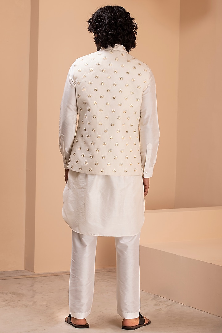 Cream Silk Hand Embroidered Nehru Jacket Set by AMIT ARORA at Pernia's Pop Up Shop