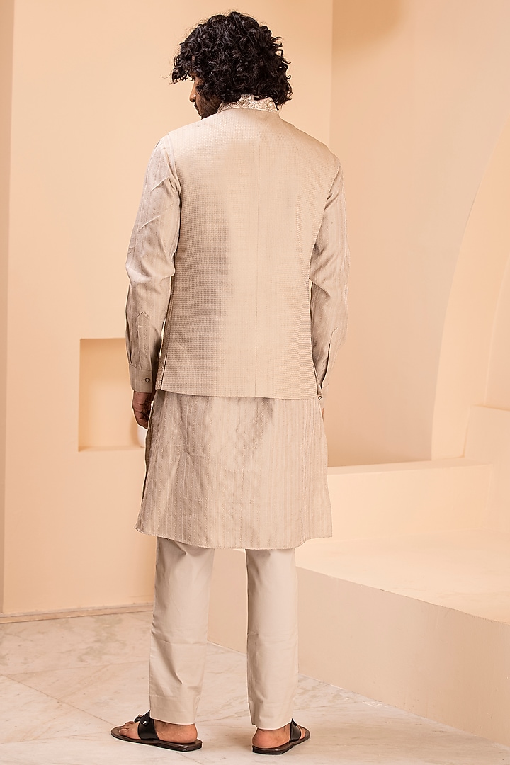 Beige Silk Hand Embroidered Nehru Jacket Set by AMIT ARORA at Pernia's Pop Up Shop