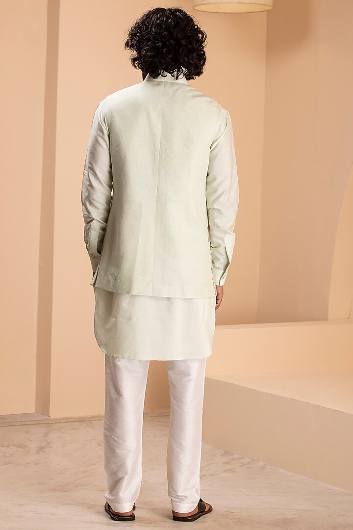 Mint Green Silk Hand Embroidered Nehru Jacket Set by AMIT ARORA at Pernia's Pop Up Shop