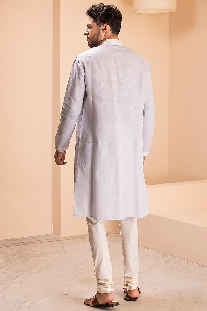 Lilac Linen Dori Embroidered Kurta Set by AMIT ARORA at Pernia's Pop Up Shop