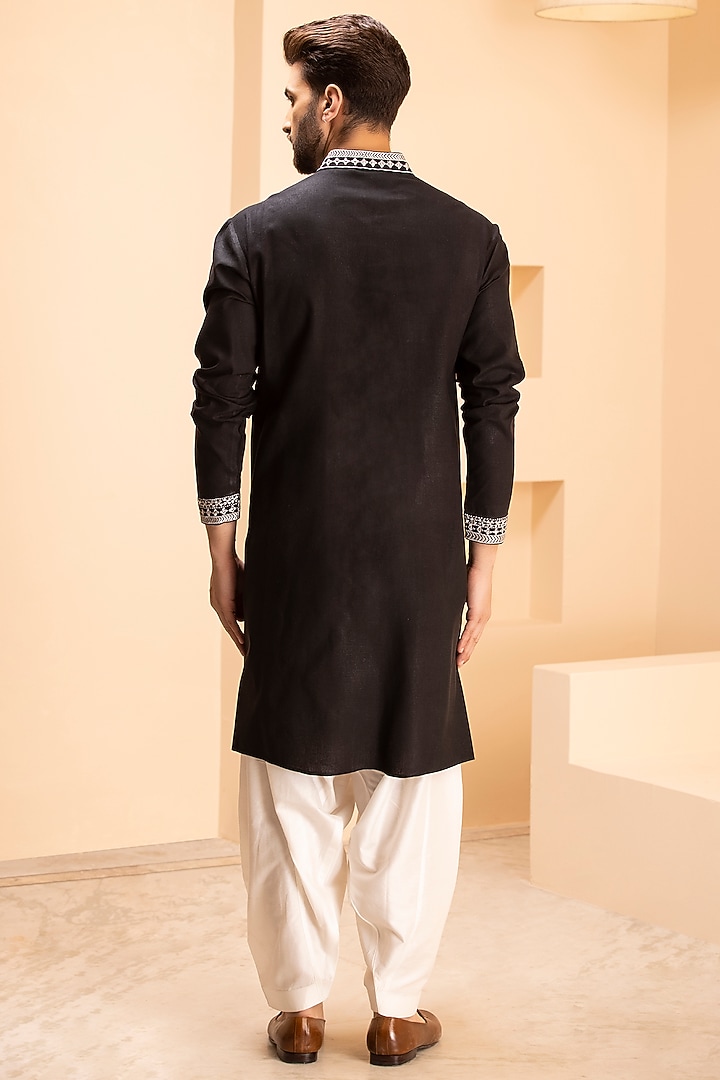 Black Linen Zari Embroidered Kurta Set by AMIT ARORA at Pernia's Pop Up Shop