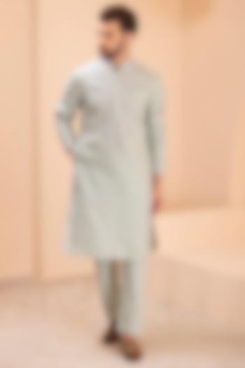 Pista Green Linen Embroidered Kurta Set by AMIT ARORA at Pernia's Pop Up Shop