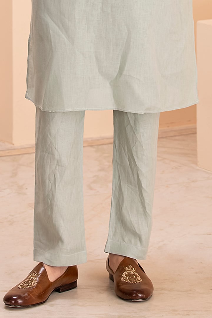 Pista Green Linen Embroidered Kurta Set by AMIT ARORA at Pernia's Pop Up Shop