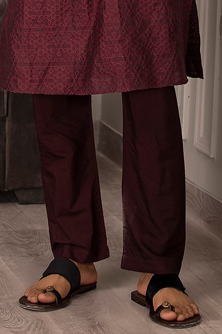 Wine Banarasi Silk Embroidered Nehru Jacket Set by AMIT ARORA at Pernia's Pop Up Shop