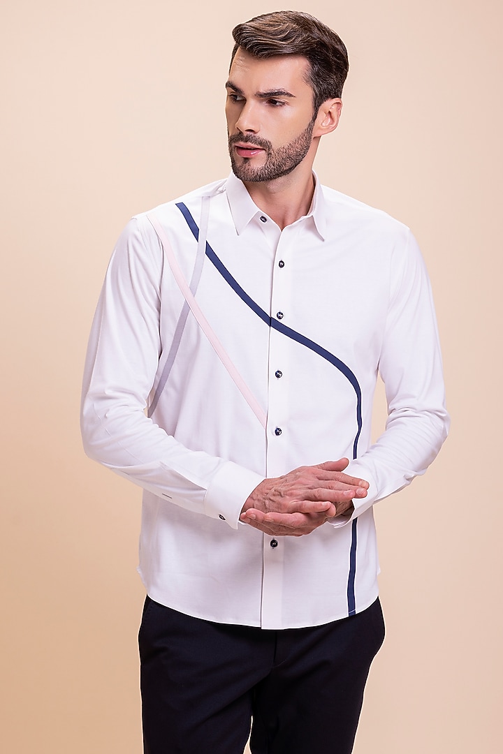 White Knit Party Wear Shirt by AMIT ARORA at Pernia's Pop Up Shop