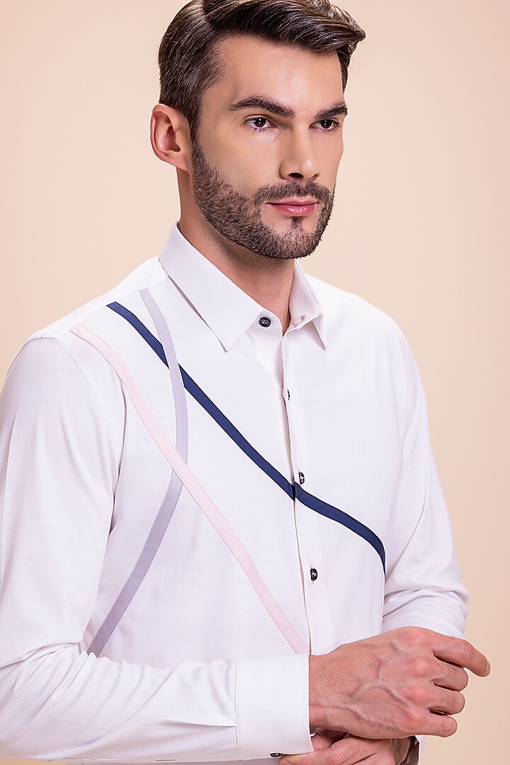 White Knit Party Wear Shirt by AMIT ARORA at Pernia's Pop Up Shop