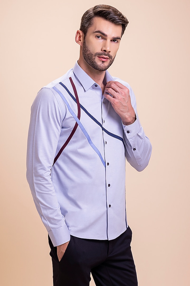 Sky Blue Knit Party Wear Shirt by AMIT ARORA at Pernia's Pop Up Shop