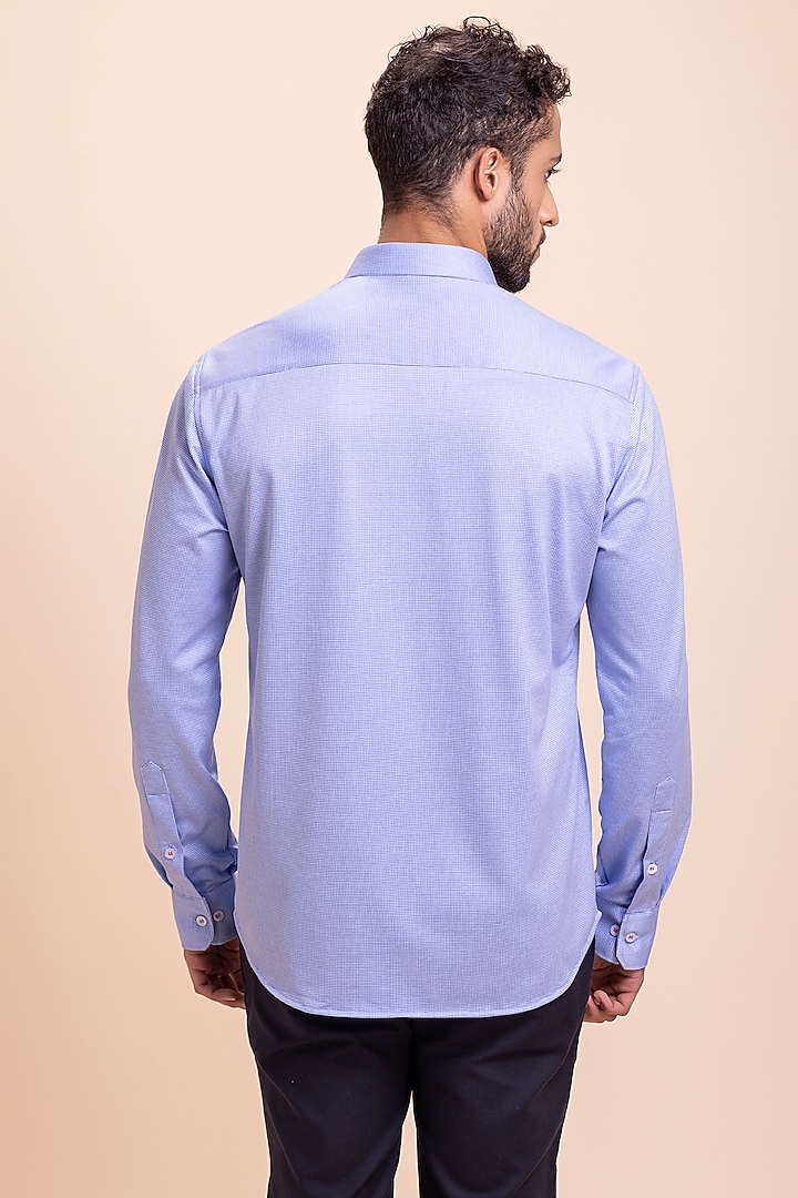Sky Blue Knit Motif Embroidered Party Wear Shirt by AMIT ARORA at Pernia's Pop Up Shop