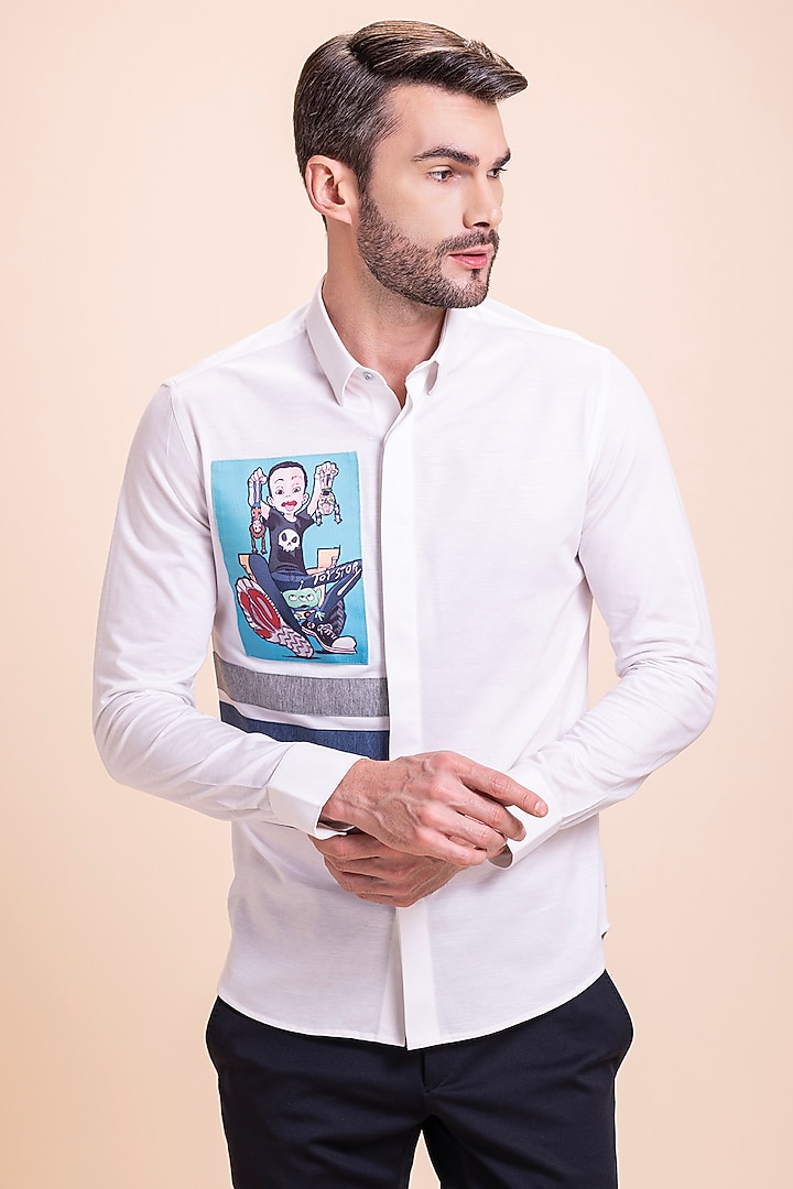 White Knit Party Wear Shirt by AMIT ARORA at Pernia's Pop Up Shop