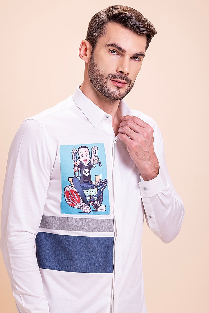 White Knit Party Wear Shirt by AMIT ARORA at Pernia's Pop Up Shop
