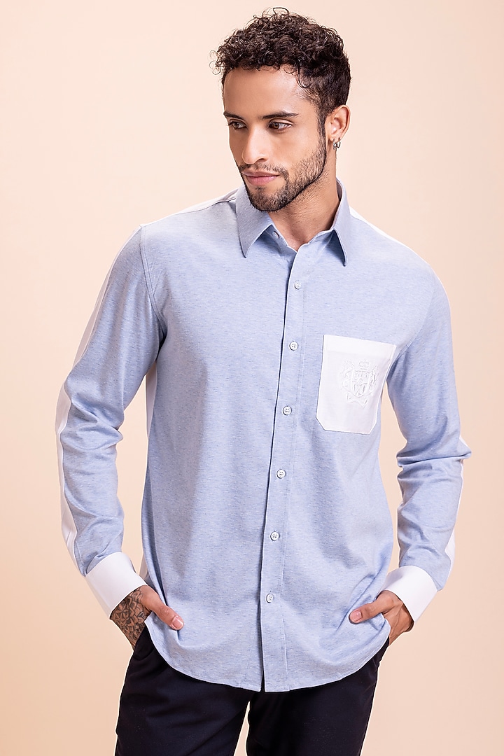 Sky Blue Knit Party Wear Shirt by AMIT ARORA at Pernia's Pop Up Shop