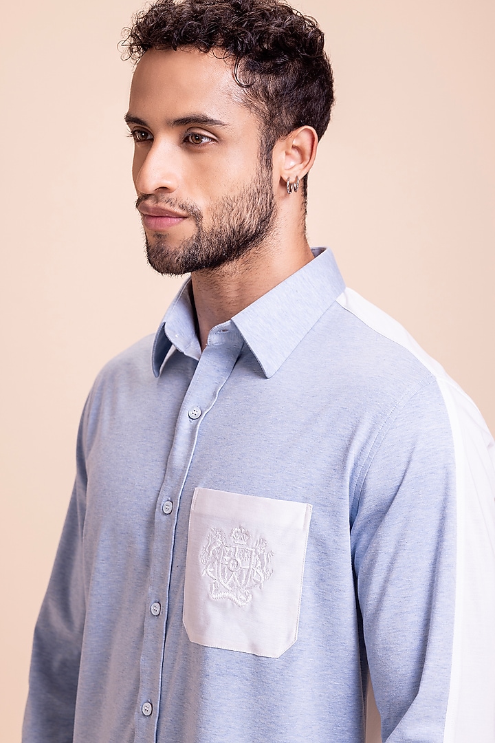 Sky Blue Knit Party Wear Shirt by AMIT ARORA at Pernia's Pop Up Shop