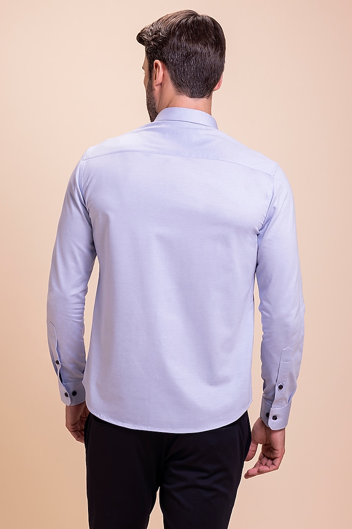 Sky Blue Knit Horse Motif Embroidered Party Wear Shirt by AMIT ARORA at Pernia's Pop Up Shop