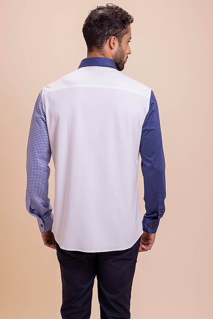 White & Blue Knit Party Wear Shirt by AMIT ARORA at Pernia's Pop Up Shop