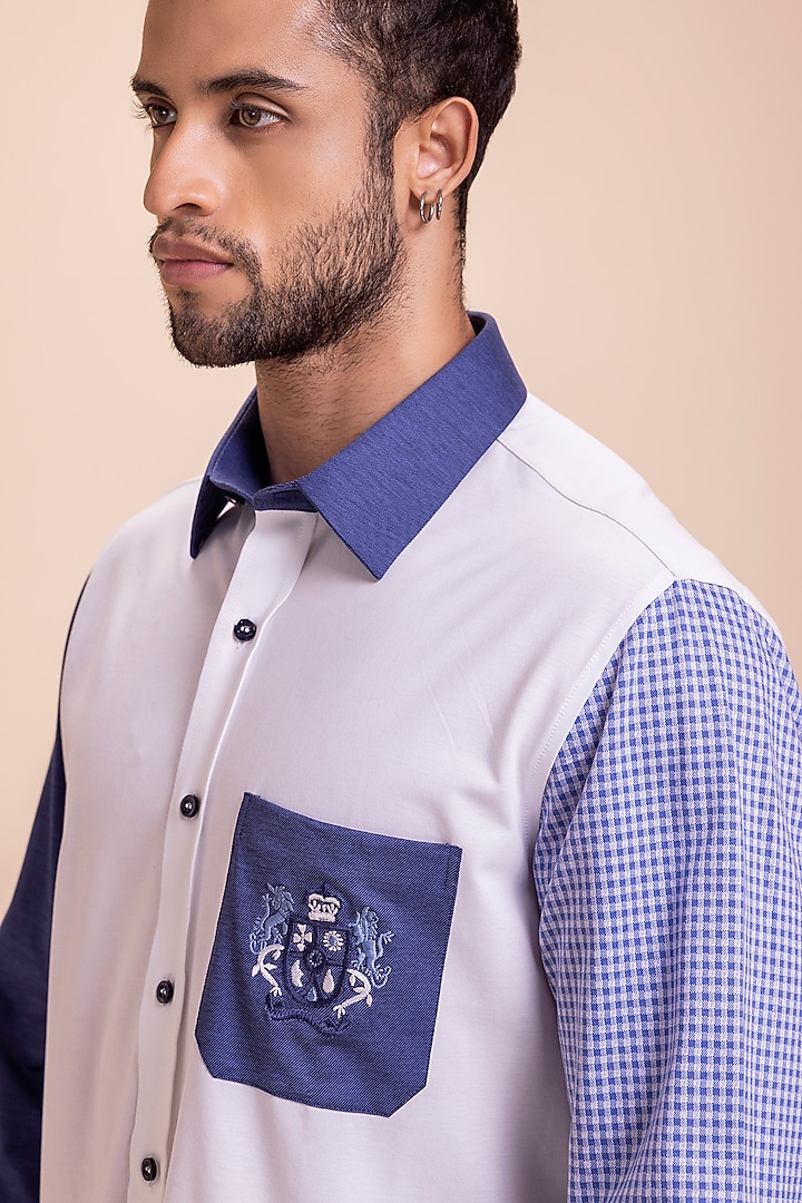 White & Blue Knit Party Wear Shirt by AMIT ARORA at Pernia's Pop Up Shop