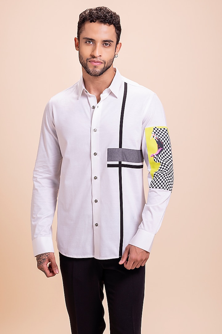 White Knit Canvas Shirt by AMIT ARORA