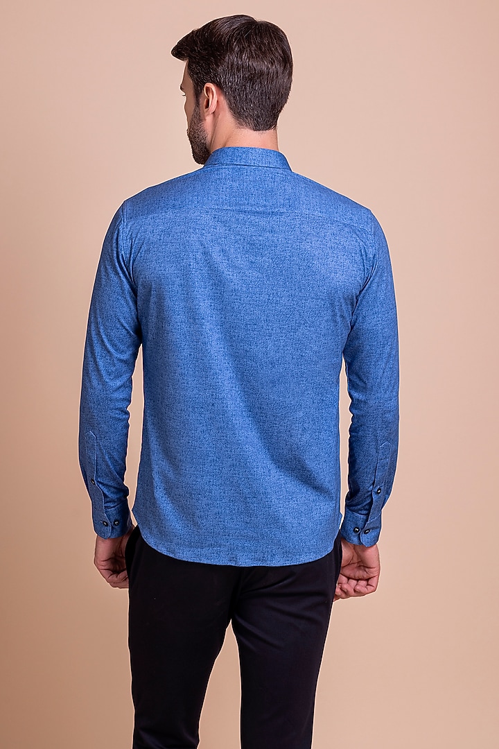 Blue Knit Reindeer Motif Embroidered Party Wear Shirt by AMIT ARORA at Pernia's Pop Up Shop