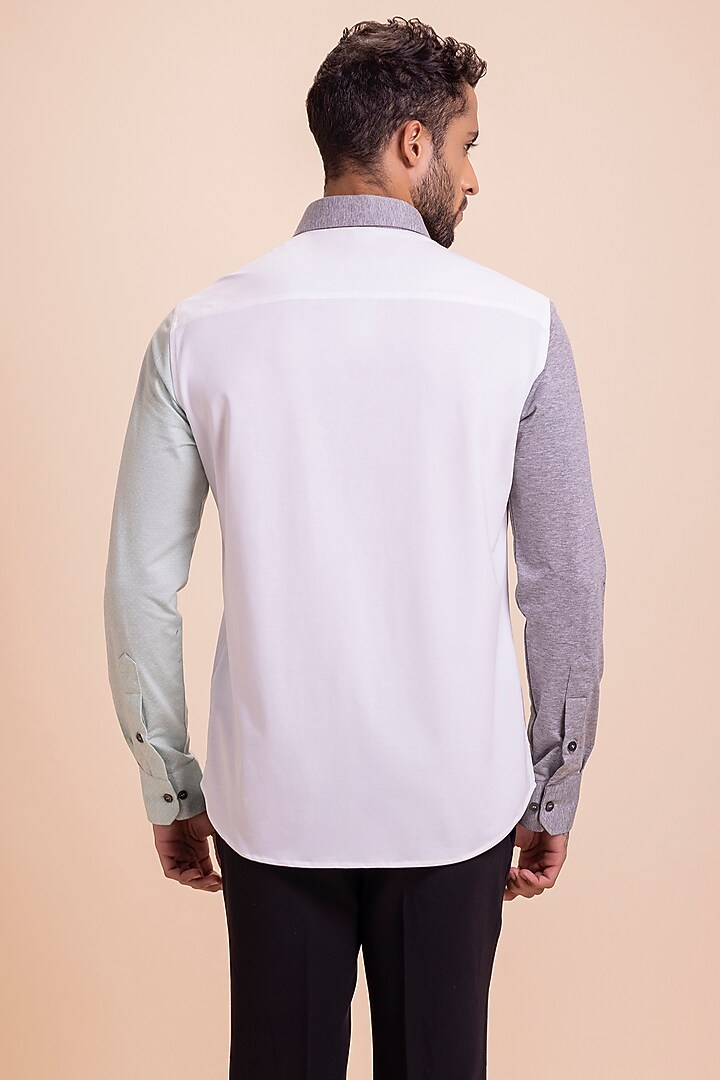 White & Grey Knit Party Wear Shirt by AMIT ARORA at Pernia's Pop Up Shop