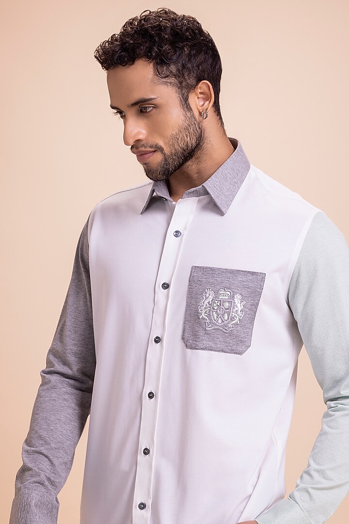White & Grey Knit Party Wear Shirt by AMIT ARORA at Pernia's Pop Up Shop