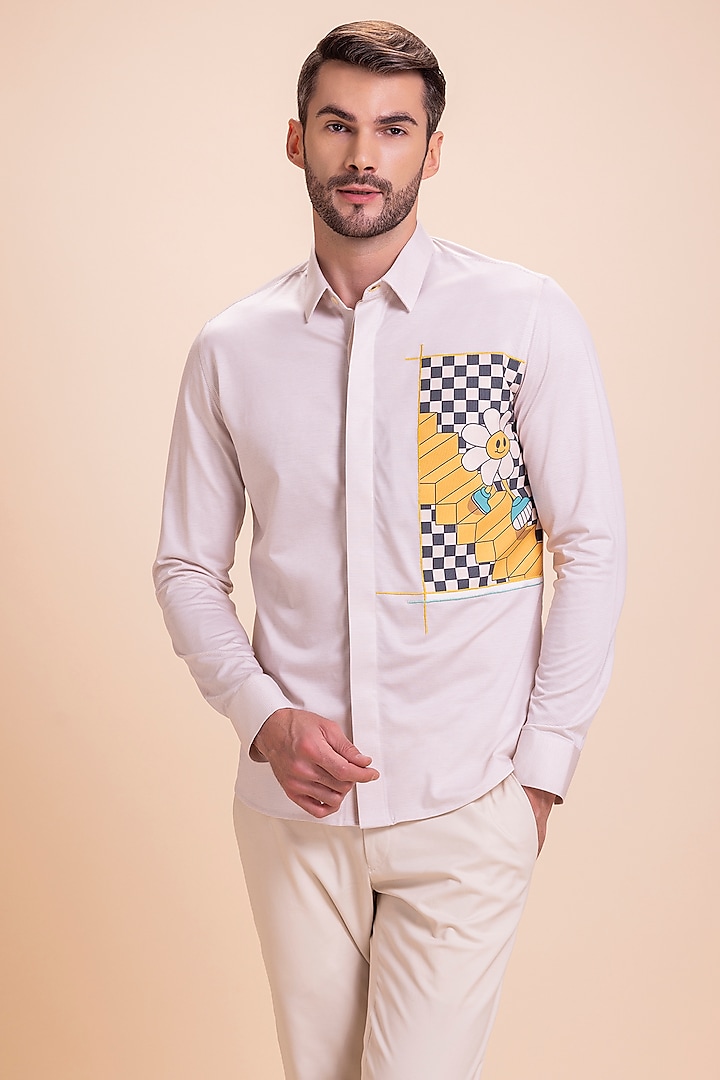 White Knit Canvas Shirt by AMIT ARORA at Pernia's Pop Up Shop