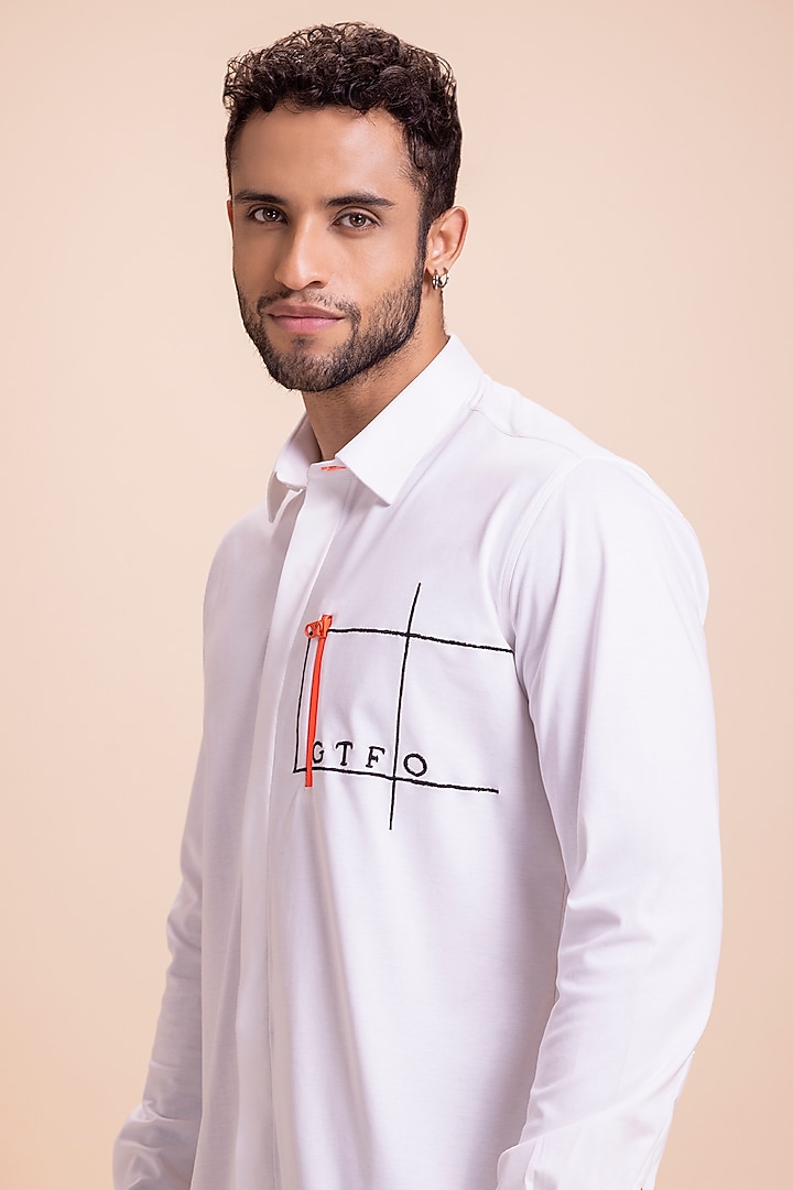 White Knit Zipper Party Wear Shirt by AMIT ARORA at Pernia's Pop Up Shop
