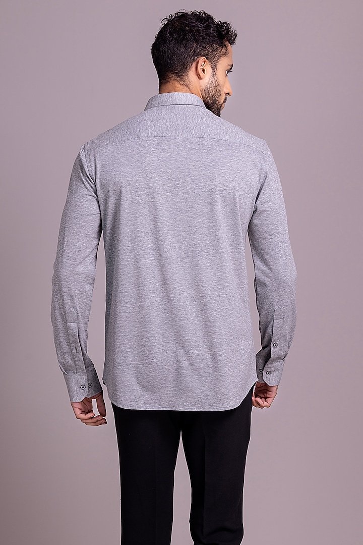 Light Grey Knit Canvas Party Wear Shirt by AMIT ARORA at Pernia's Pop Up Shop