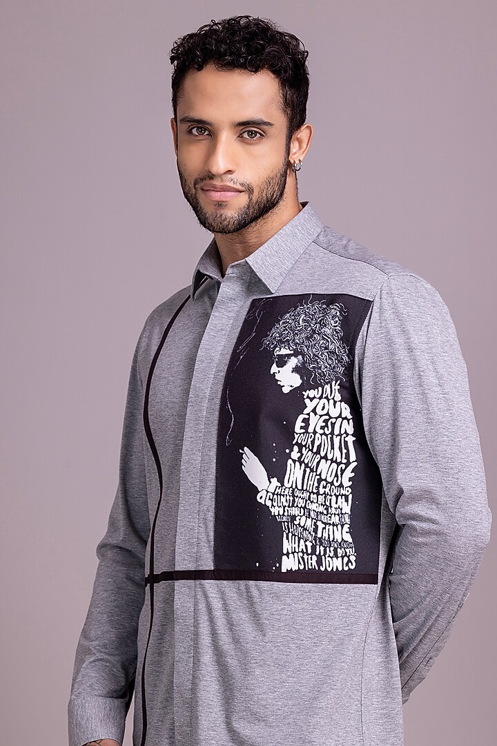 Light Grey Knit Canvas Party Wear Shirt by AMIT ARORA at Pernia's Pop Up Shop