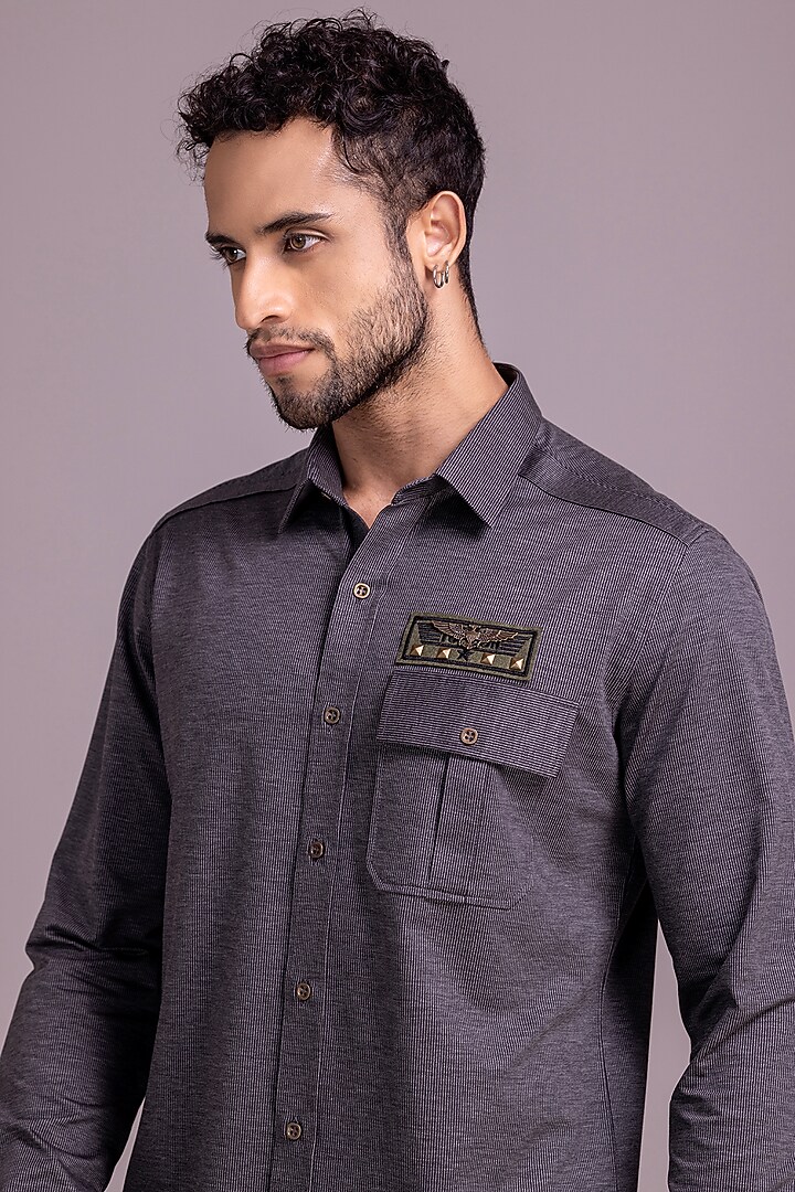 Dark Grey Knit Party Wear Shirt by AMIT ARORA at Pernia's Pop Up Shop