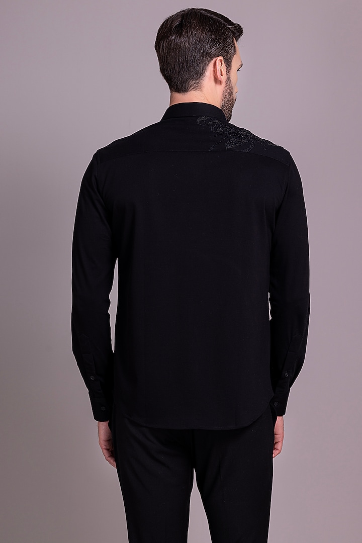 Black Knit Bee Motif Hand Embroidered Party Wear Shirt by AMIT ARORA at Pernia's Pop Up Shop