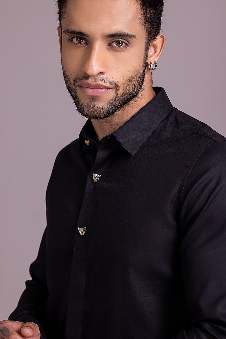 Black Knit Party Wear Shirt by AMIT ARORA at Pernia's Pop Up Shop