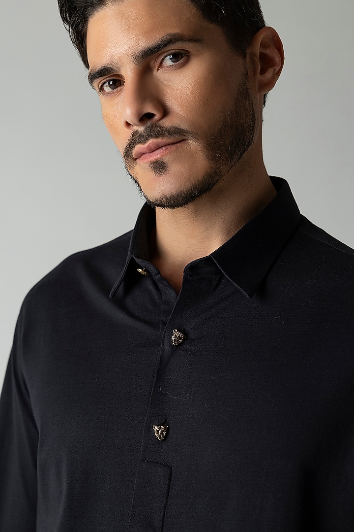 Black Knit Party Wear Shirt by AMIT ARORA at Pernia's Pop Up Shop