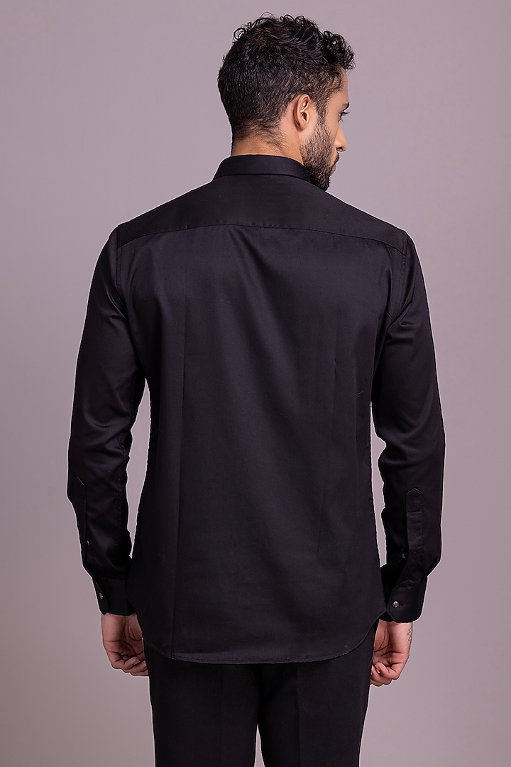 Black Cotton Lycra Party Wear Shirt by AMIT ARORA at Pernia's Pop Up Shop