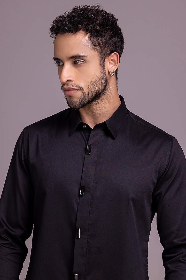 Black Cotton Lycra Party Wear Shirt by AMIT ARORA at Pernia's Pop Up Shop