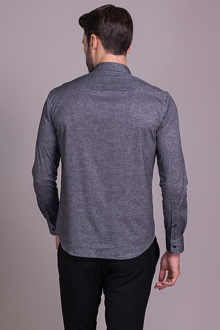 Dark Grey Knit Floral Motif Hand Embroidered Party Wear Shirt by AMIT ARORA at Pernia's Pop Up Shop