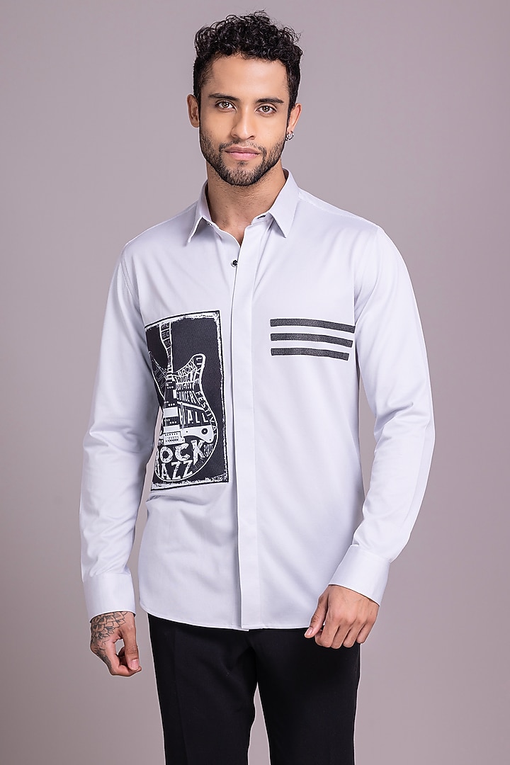 Light Grey Knit Canvas Party Wear Shirt by AMIT ARORA at Pernia's Pop Up Shop