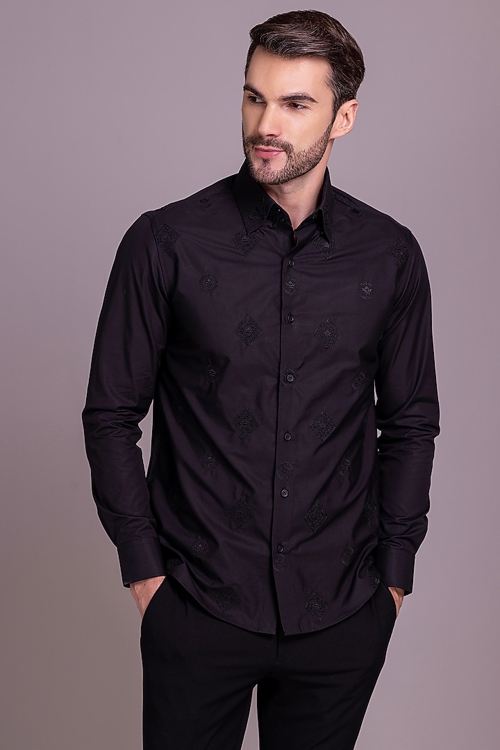 Black Cotton Party Wear Shirt by AMIT ARORA at Pernia's Pop Up Shop