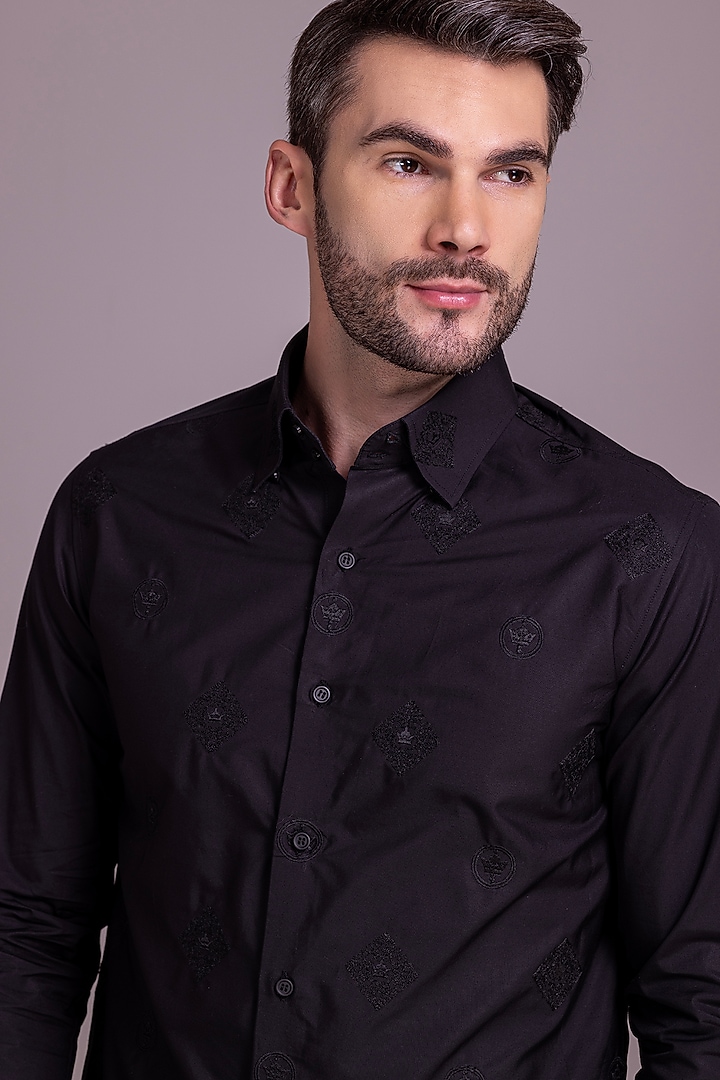 Black Cotton Party Wear Shirt by AMIT ARORA at Pernia's Pop Up Shop