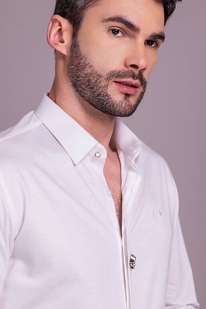 White Knit Party Wear Shirt by AMIT ARORA at Pernia's Pop Up Shop