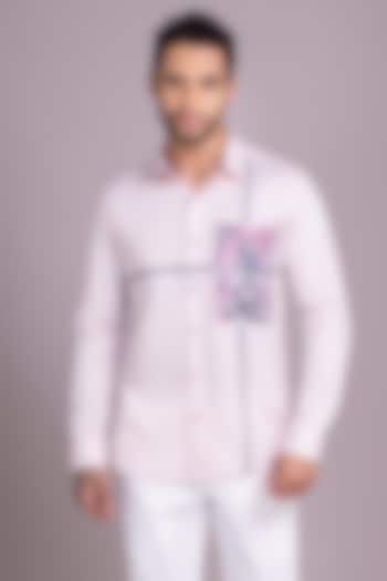 Baby Pink Knit Canvas Shirt by AMIT ARORA