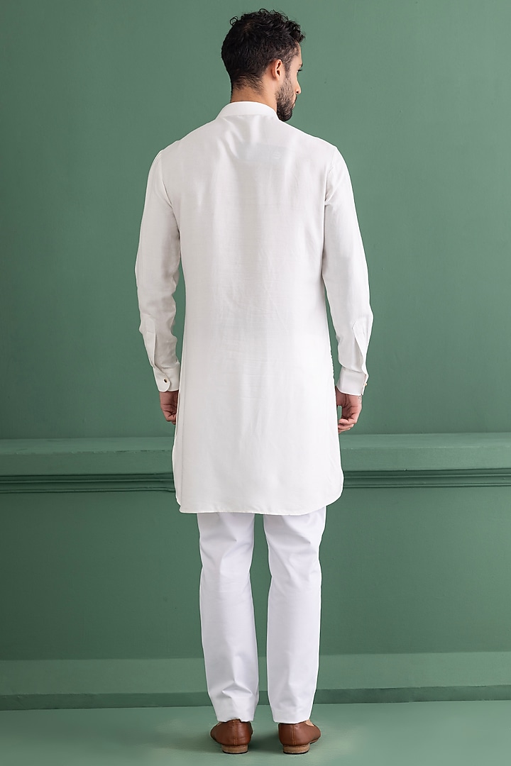 Ivory Moonga Silk Embroidered Kurta Set by AMIT ARORA at Pernia's Pop Up Shop