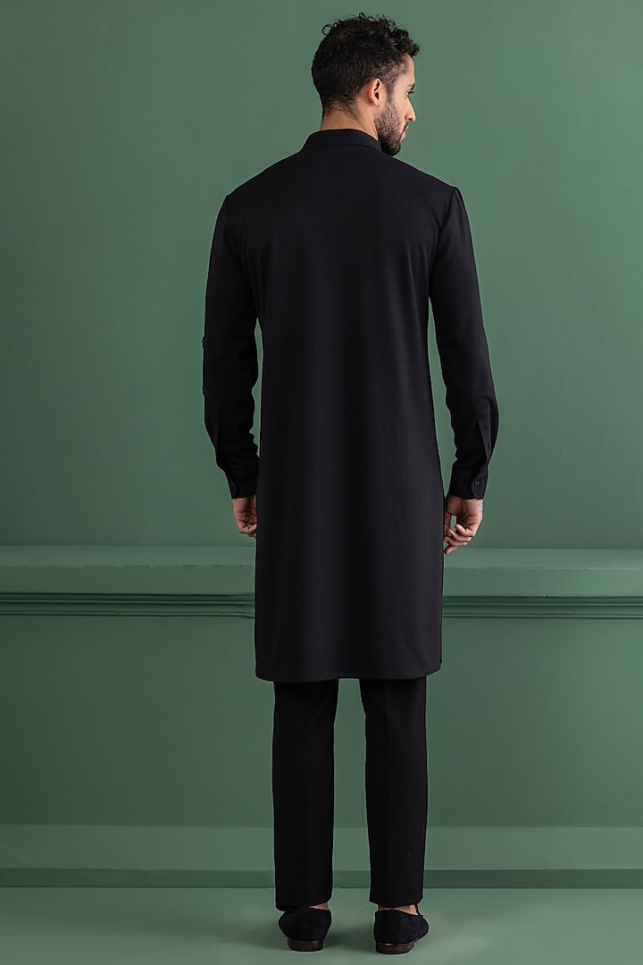 Black Knit Embroidered Kurta by AMIT ARORA at Pernia's Pop Up Shop