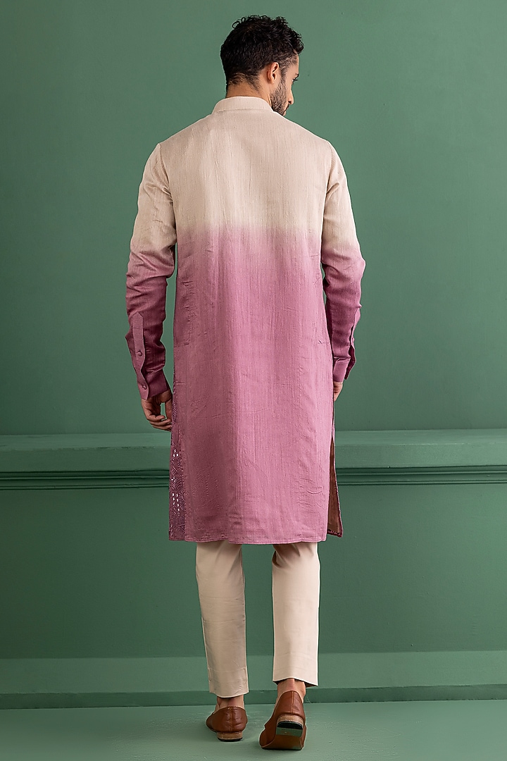 Mauve Shaded Chanderi Silk Embroidered Kurta Set by AMIT ARORA at Pernia's Pop Up Shop