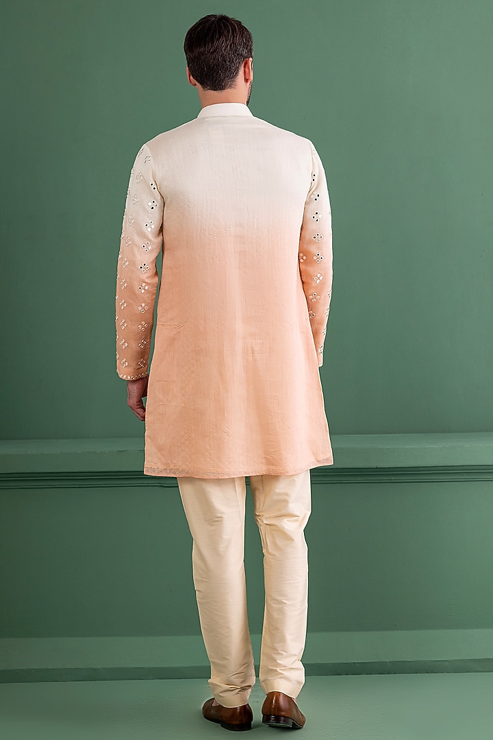 Peach Shaded Chanderi Silk Mirror Embroidered Kurta Set by AMIT ARORA at Pernia's Pop Up Shop