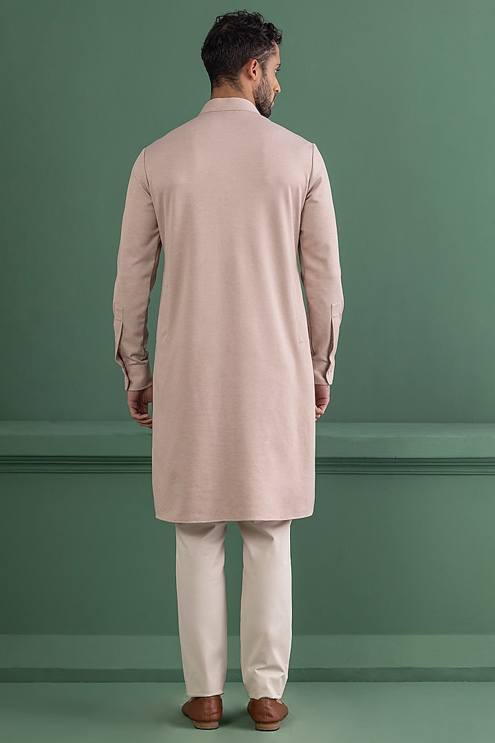 Baby Pink Knit Motif Embroidered Kurta by AMIT ARORA at Pernia's Pop Up Shop