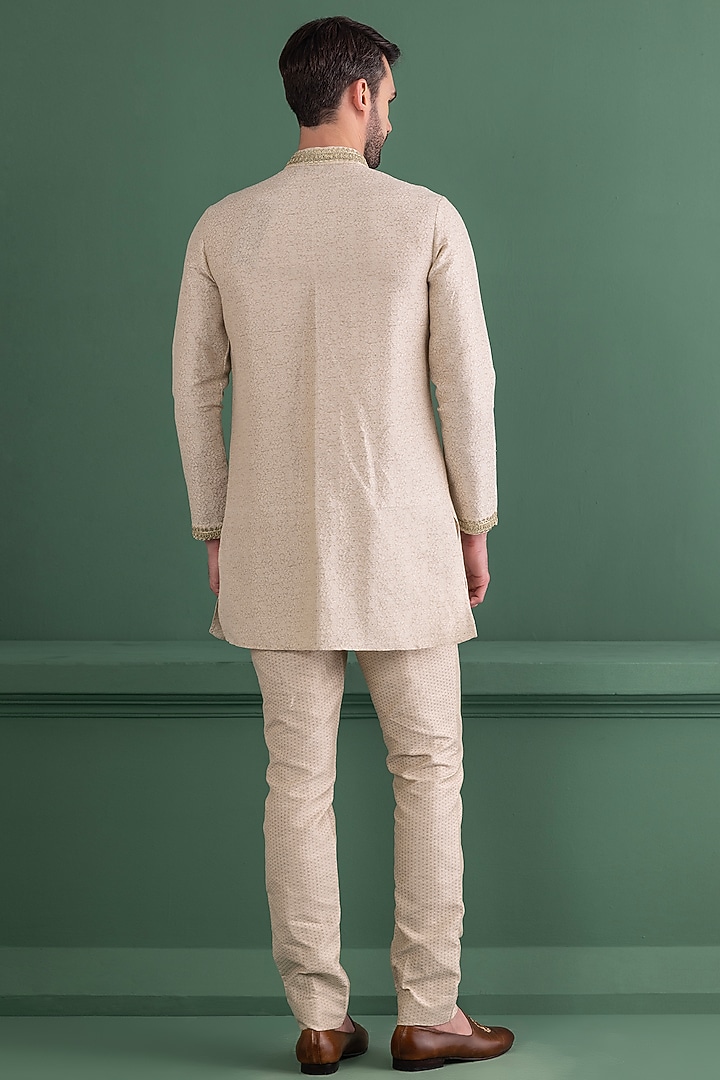 Fawn Silk Jacquard Embroidered Kurta Set by AMIT ARORA at Pernia's Pop Up Shop