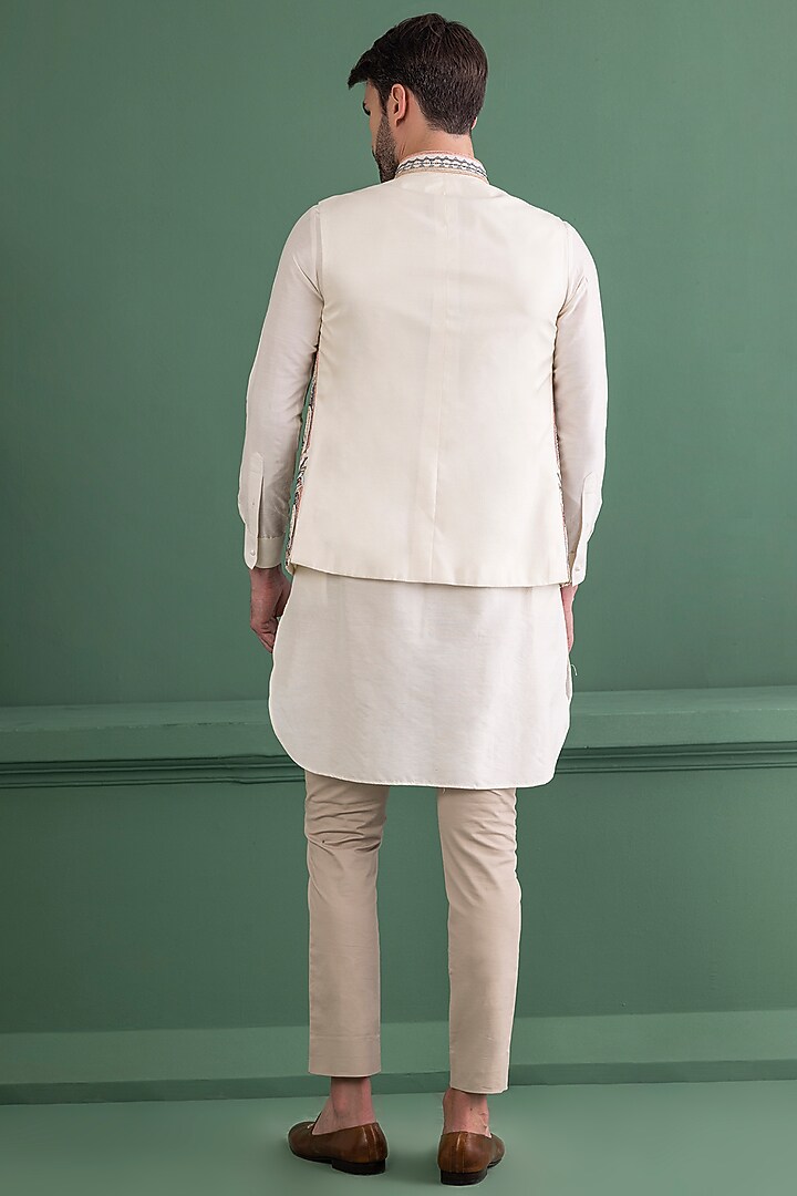 Ivory Silk Embroidered Wedding Indowestern Set by AMIT ARORA at Pernia's Pop Up Shop